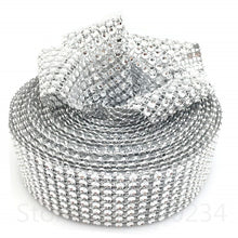 Load image into Gallery viewer, 5 Yards of 8 Rows Silver Gold Diamond Sparkling Rhinestone Mesh Ribbon for Event Decorations, Wedding Cake,Crafts 5BB5525