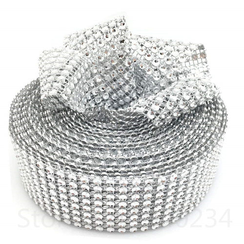 5 Yards of 8 Rows Silver Gold Diamond Sparkling Rhinestone Mesh Ribbon for Event Decorations, Wedding Cake,Crafts 5BB5525