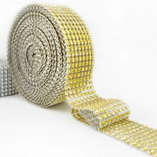 Load image into Gallery viewer, 5 Yards of 8 Rows Silver Gold Diamond Sparkling Rhinestone Mesh Ribbon for Event Decorations, Wedding Cake,Crafts 5BB5525