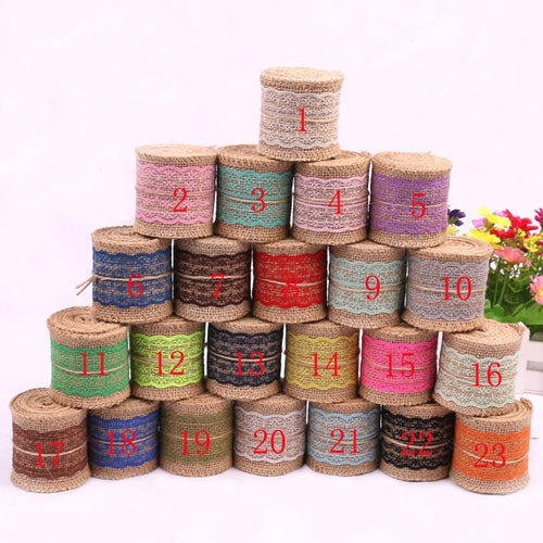 1Roll DIY Party Supplies Wedding Burlap Ribbon Lace Colorful Natural Jute Roll Party Cake Crafts Christmas Decorative 6cm Width