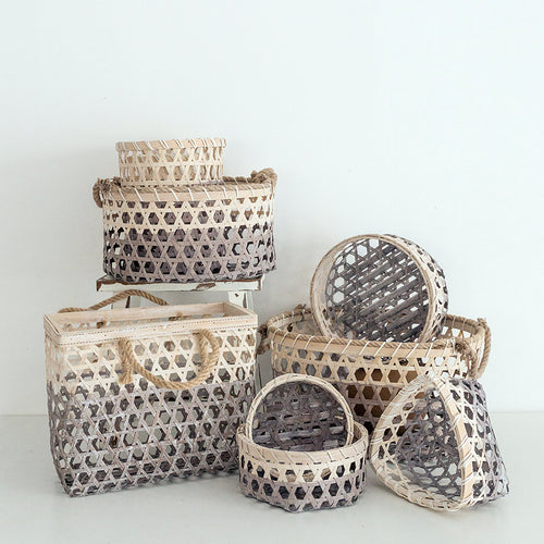 SWEETGO Grey tone Gradient Bamboo basket cake store showcase decoration Ornament bread case storage frame Photographic props