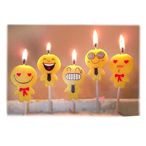 5pcs/set Funny Expression Cake Candle Party Birthday Dcorations Kids Emoji Happy Birthday Cake Topper Baby Shower Decorations-S