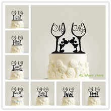 Load image into Gallery viewer, New Wine glass style cake topper acrylic cake topper " mr mrs "/ Letter / Minnie And Mickey Mouse wedding cake topper decor
